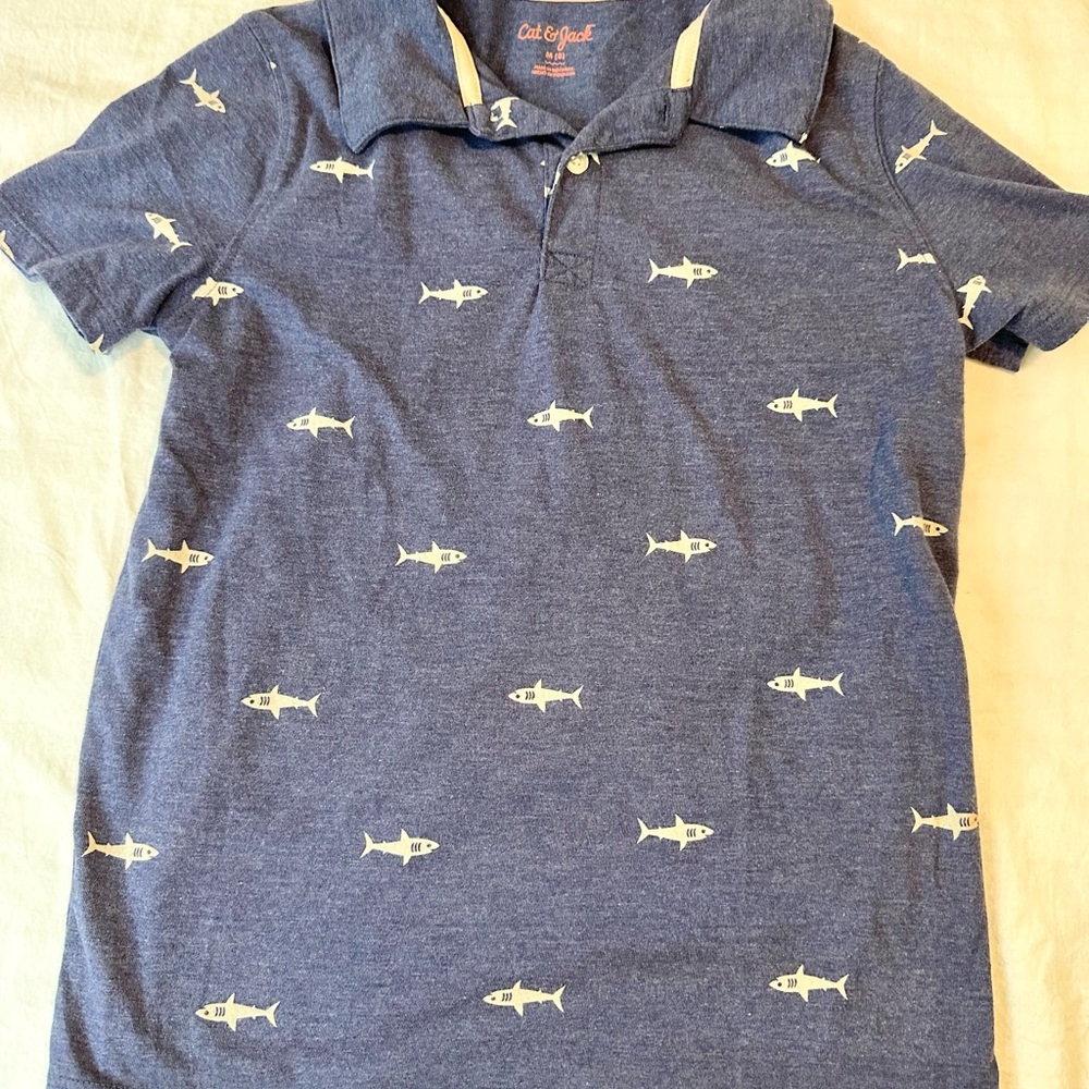 Cat & Jack Blue Shark Print Kids Polo Shirt